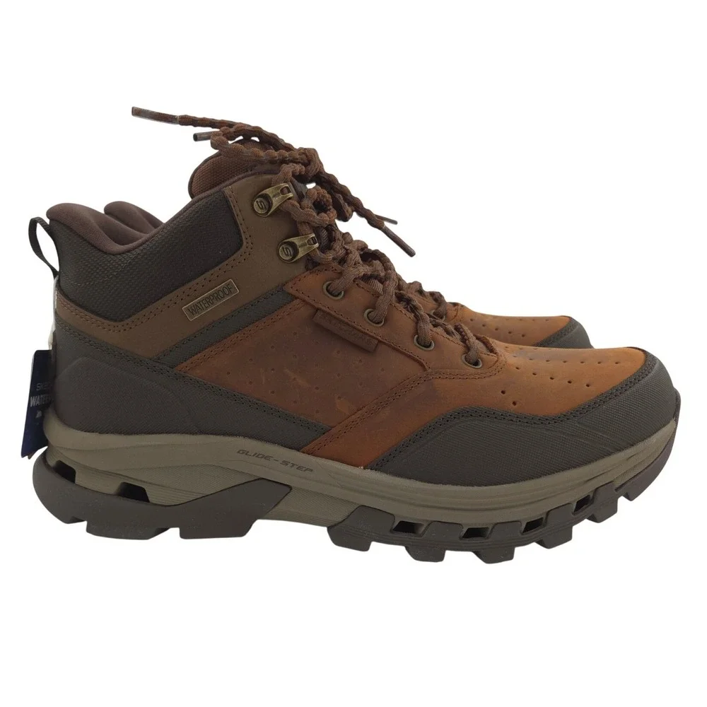 Skechers Glide-Step Randell Brecken Boots Men 10.5M Brown Waterproof Slip In NEW